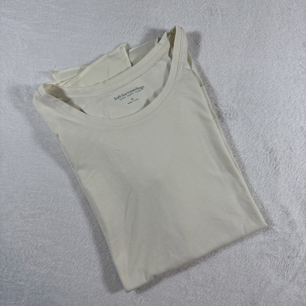 SOFT SURROUNDINGS WOMAN M ivory stretch short sleeve SOFT KNIT TEE Willa - Picture 10 of 10